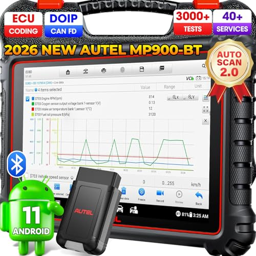 Autel MaxiPRO MP900BT: 2026 Kabelloses ab MP900BT KIT Steuergeräte-Codierung, OS11, 3K+ Aktiven Test, DoIP CANFD, 40+ Reset, VIN/Kennzeichen Scan, Neues Modell von MP808BT PRO MP808S DS808 MS906 Pro