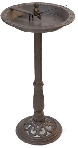 Moritz 2in1 Vogeltränke und Sonnenuhr Gusseisen Wildvogeltränke für Garten Vogelbad mit Ständer antikes Design 76cm hoch Braun