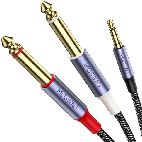 MOSWAG 3.5mm 1/8 TRS Male to 2X 6.35mm 1/4 TS Male Mono Stereo Y-Cable Splitter 10FT/3Meter Compatible for Home Stereo Systems,Laptop,Amplifier,Mixer Audio Recorder，MP3,etc