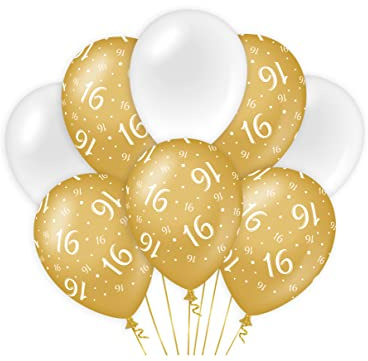 PD-Party 7023401 Classy Party Luftballons | Natürliche Rubber (Latex) | Geburtstag Feier Partei Dekoration - 16, Packung von 8, Gold/Weiß, 30cm Länge x 30cm Breite x 30cm Höhe