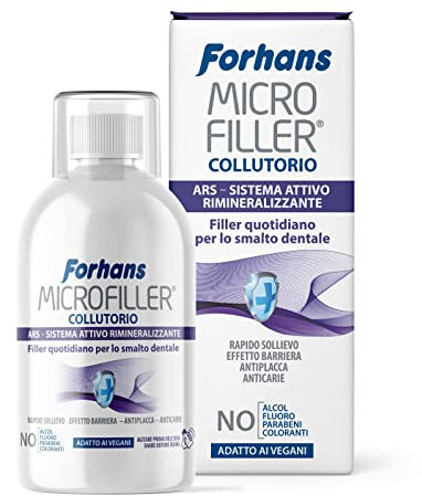 Forhans , Collutorio Microfiller, sistema remineralizzante attivo, riempimento quotidiano dello smalto dei denti, sollievo rapido, 500 ml