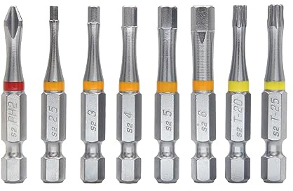 711L 8 punte esagonali da 50 mm con codice colore I 8 punte per cacciavite esagonali Philips Torx in acciaio S2 I EDC Tool Set