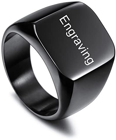 MunkiMix Siegelring für Männer Frauen Jungen 316l wasserfeste Herrenringe Edelstahl im quadratischen Stil, Bündel mit Ringgrößeneinstellern (3 Farben, Größe N-Z+5)