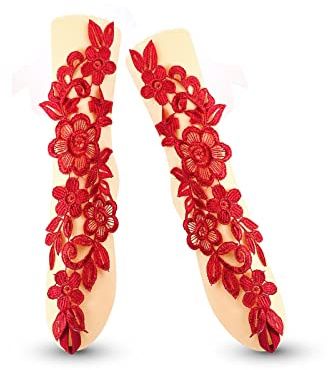Caiyao 2Pcs Sexy Lace Embroidery Flower Anklet with Toe Ring Vintage Floral Barefoot Sandals Slave Anklet for Women Bridal Wedding Foot Jewelry Prom Festival Gift-B red