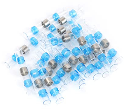 Ruimou 50Pcs Blue Solder Heat Shrink Tube Waterproof Insulated Connector AWG16-14 for Wire Terminal Connection, Car, Boat, Stereo (Blue 50PCS)