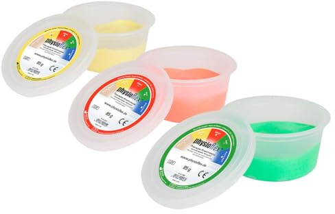 Sport-Tec Physioflex 3 tlg. Therapie-Knetmasse-Set, 85 g – Therapie-Knete für Ergotherapie, Handtraining, Feinmotorik & Rehabilitation – hypoallergen, latexfrei & rückstandsfrei