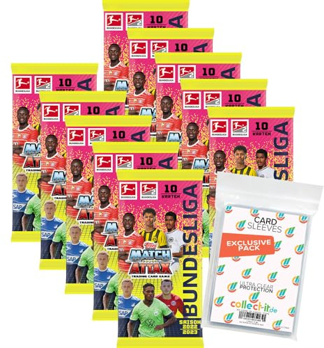 collect-it.de MY HOME OF CARDS + TOYS Exklusive Aufbewahrungshüllen im Bundle mit Topps Match Attax 2022/23-10 Booster + 1 seltene Nationalspieler Karte