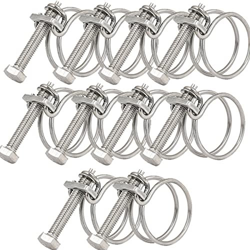 Lot de 10 colliers de serrage à double fil, réglables de 60 à 65 mm, colliers de serrage en acier inoxydable, 11 tailles en option