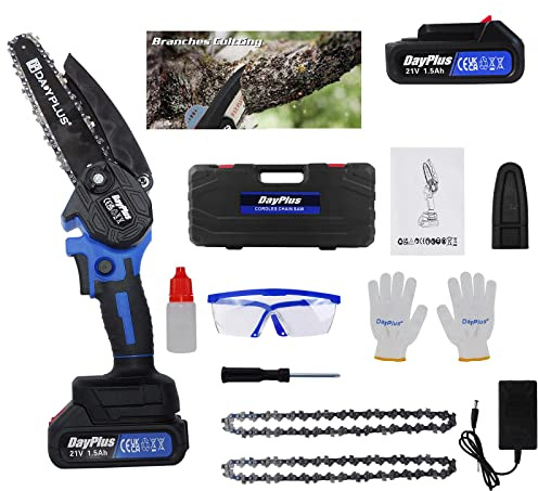 Brushless Electric Chainsaw Saw Cutter Tree Wood Branches Power Equipment with 1PCS Li-Ion Battery&2 Chain, 2200W, 6 Inch Guide Plate Length