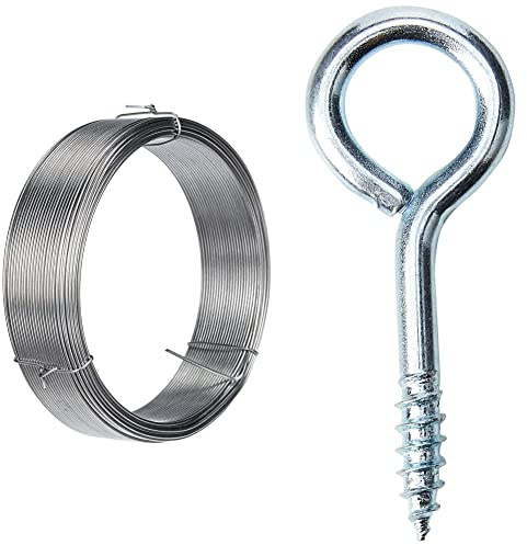 Merriway BH00325 Galvanised Coated Garden Wire & BH00319 (12 Pcs) Screw-In Vine Eye, 50 mm (2 inch) Zinc Plated - Pack of 12 Pieces