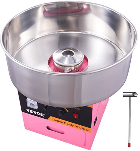 VEVOR Machine à Barbe à Papa Professionnelle 1000W Appareil à Barbe à Papa Commercial 6 PCs/min Grand Bol en Inox Alimentaire Température 95,8-233,3 °C pour Faire Bonbons Fête Anniversaire