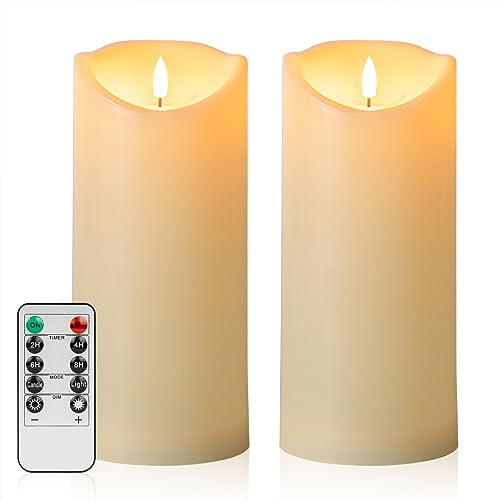 ANGELLOONG 9 x 4 Flickering Flameless Candles with Remote, Battery Operated Timer Candles, LED Pillar Candles for Outdoor Lanterns Porch, Set of 2