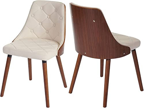 Décoshop26 Lot de 2 chaises de Salle à Manger capitonné Design Chic en Bois Noyer et Assise en synthétique crème CDS04468