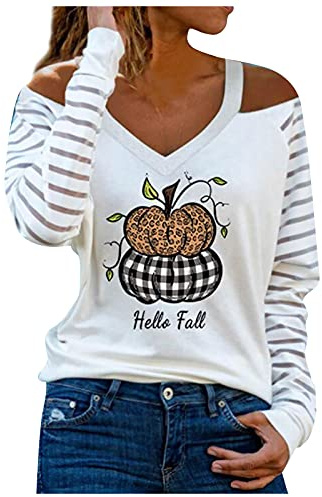 HOLATOK Halloween Costumes for Girls, Women's Casual Loose Cold Shoulder Tops Halter Neck Hollowed Out Long Sleeve Shirts