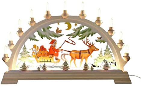 Miokycl Christmas Santa Wooden Illuminated LED Candle Bridge Ornament Indoor Christmas Decoration Battery Operated (Style B)