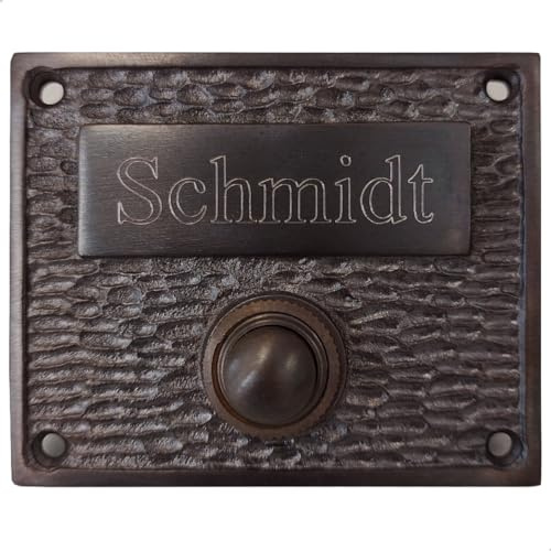 Nostalgische Türklingel Messing mit Namens-Gravur, Klingel Vintage Optik Antik Gründerzeit personalisiert, A9161