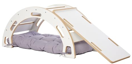 Garronda Set 3 in 1 Arco da arrampicata con scivolo e cuscino Giocattolo Montessori per bambini da 1 anno GD-0060 (Bianco Arco da arrampicata con scivolo e cuscino)