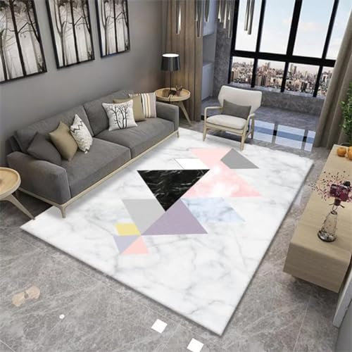 Kunsen Flur Teppich Modernes, geometrisches Wohnzimmer aus Samt in Schwarz und Rosa deko modern Weiß Flickenteppich teppiche groß für wohnzimmer160X230CM