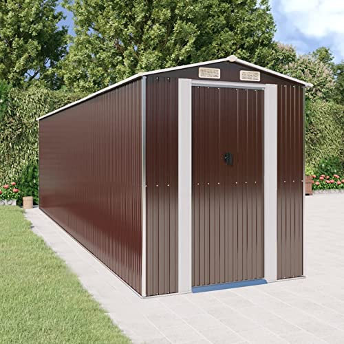 SECOLI Geräteschuppen, 192 x 689 x 223 cm, Dunkelbraun, Metall, für Garten, Fahrradunterstand aus verzinktem Stahl