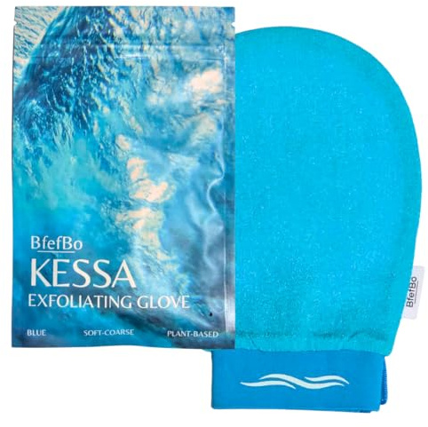 BfefBo Body Exfoliating Glove, Blue Kessa Bath & Shower Mitt, Body scrub, Exfoliator, Plant based (Blue)