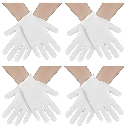 4 Pcs Handschuhe Kinder,Baumwollhandschuhe Weiß,Baumwollhandschuhe,Weiße Handschuhe,Weiße Stoffhandschuhe,Weiße Handschuhe Kostüm Pantomime Karneval Hochzeits Cosplay Party Halloween Accessoires