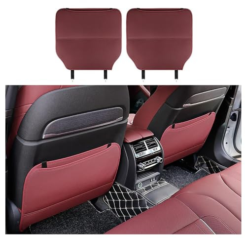 MNBHJGR 2 Stück Auto Rückenlehnenschutz für VW Passat B8 2015-2023 2024, Autositz Kickschutz mit Taschen, Rücksitz Organizer aus Wasserdichtem Leder,B Red