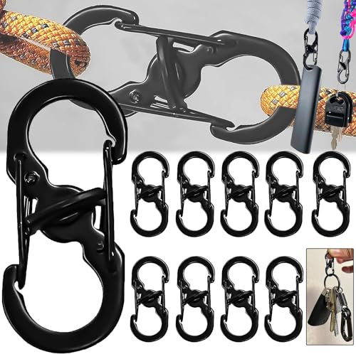 Begpoee 10 Pezzi Moschettoni a Forma di S, Moschettone con Gancio A S, Moschettoni da Campeggio S, S Forma Moschettone, Per Alpinismo, Escursionismo e Ciclismo (Nero)