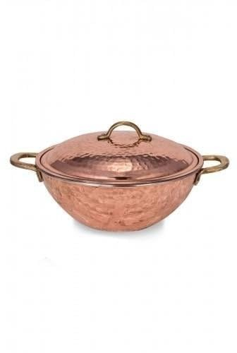 Padella Wok in rame, 25 cm, con coperchio, forgiata a mano, motivo gru rossa