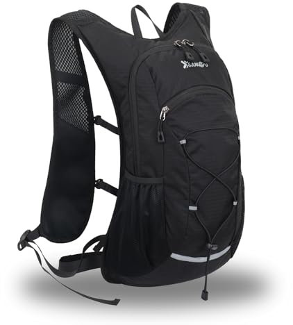 buffup Leichter Wanderrucksack 15L, Fahrradrucksack klein, Trinkrucksack, geeignet für Speedhiking, MTB, Skifahren Outdoor-Sportarten. (Schwarz) (Schwarz)
