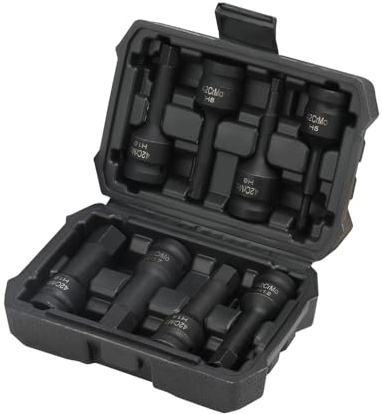 Hoteche 8PC 1/2“DR Schlagschrauber Innensechskant Nüsse Set – CR-MO Material mit Schwarzphosphat-Oberfläche, Inklusive H5-H19 - robustem Blasformgehäuse - Hochwertige Schlagschrauber Nüsse.