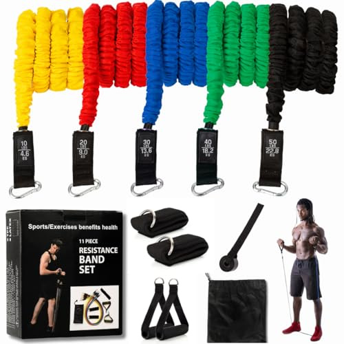 HIITLION Bandas Elásticas Musculación Fabricadas con Látex - Entrenamiento Completo en Casa - Set de Resistencia con 5 Diferentes Niveles de Gomas para Gym en Casa, Ejercicio Muscular y Cardio