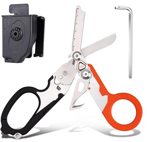 Zengjunwei 6-In-1 Faltbar Rettungsschere, für Outdoor, Schwarz Orange | Trauma Schere, Notfallschere, verbandsschere, Mit K-Schutzhülle, Schraubenschlüssel für Professionelle Rettungsdienste