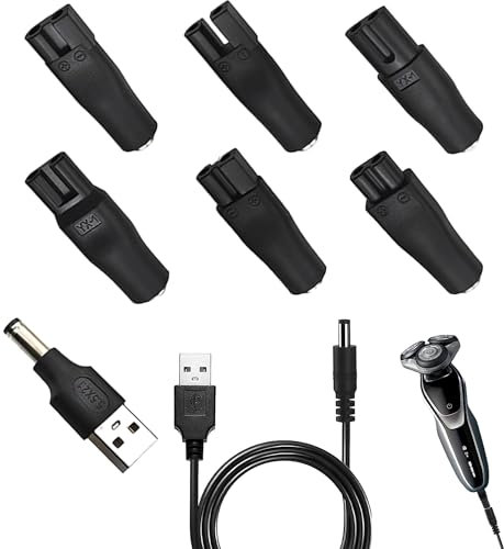8PCS Shaver Charger for Braun Shaver Charger Cable for Philips Shaver Charger USB Shaver Charger Cable Kit Black Razor Charger Cord with 6 Adapter Heads for Hair Clippers Beard Trimmers Shavers