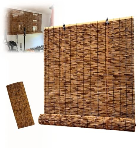 Bambusrollo Outdoor Wetterfest, Natur Sichtschutz Vorhang, Rollo Bambus UV Block 30 55 70 95 110 135 155 cm RaffJalousien, Verdunklungs Vorhäng mit Lifter Für Türen Fenster Balkon(W100cm x H130cm)