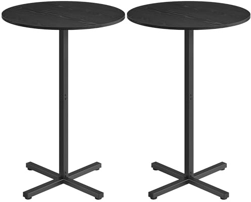 VASAGLE Bar Tables, Set of 2 High Dining Tables, Metal Frame, 60 x 60 x 104.5 cm, Easy to Assemble, With Cross Base, for 2-3 People, Modern, Ebony Black LBT362B01