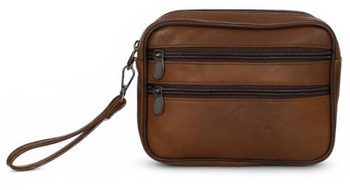 Herren Handgelenktasche Echt Leder Rindsleder Schwarz – Kleine Umhängetasche Herren Geldbörse Handtasche Schultertasche Clutch Messenger Bag mit vielen Fächern Reißverschluss