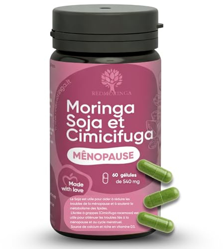 Formule Ménopause Avancée | Complément Cimicifuga contre les Bouffées de Chaleur | Moringa BIO pour le Contrôle du Poids | Isoflavones, B12, D3, B6, Sauge | 60 Gélules - RedMoringa