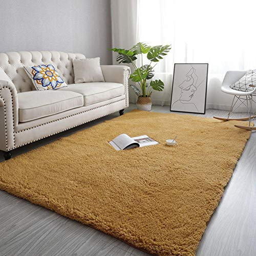 Tappeto in morbido velluto, 160 x 230 cm, in lana d'agnello, color cachi, accogliente, per soggiorno, camera da letto e salotto, altezza a pelo alto per il massimo comfort