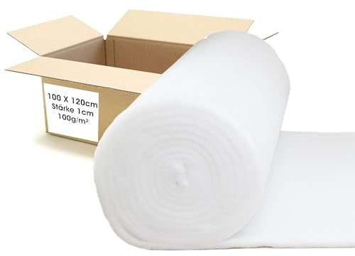 Lederkonzept 1m Polsterwatte Volumenvlies 100g/m², 1,2m breit x 1,00m lang, ca. 10 mm dick, 1,20 m², 100% Polyester, waschbar, Produktklasse 1, Patchworkvlies, Polstervlies
