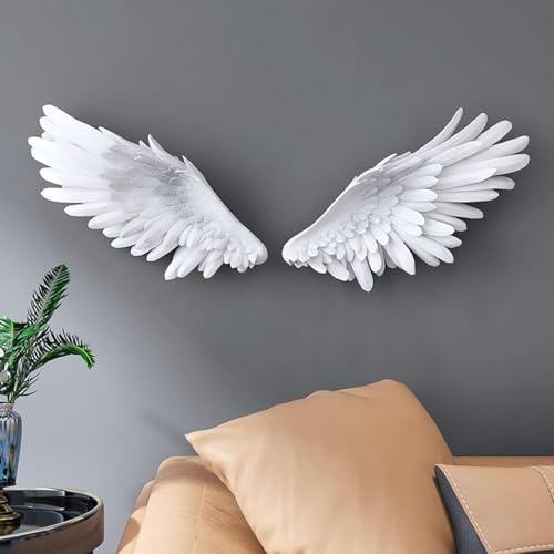 SYLUOQP Engelsflügel-Wandkunst, EIN Paar große Engelsflügel, Moderne | 3D-Engelsflügel-Wandskulptur, für Wohnzimmer, Schlafzimmer und Hoteldekoration,Weiß