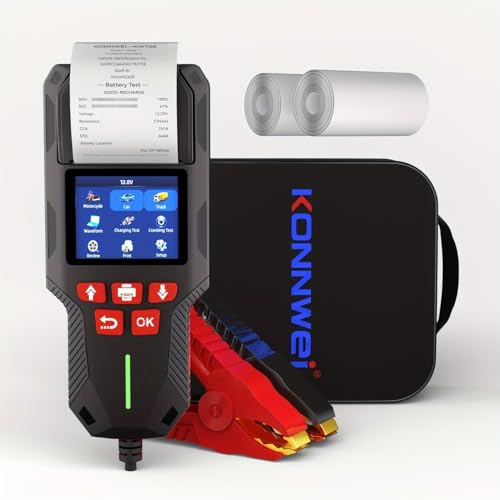 KONNWEI KW700 12V/24V Autobatterie Tester mit Drucker, Digitales Batterie-Analysegerät für PKW, LKW, Motorrad, AGM/GEL/EFB/Lithium Batterien,CCA/EN/DIN Normen, Start-Stopp,Lade- & Startsystem Diagnose