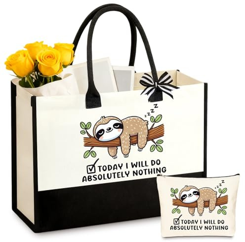 Faultier Tasche, Faultier Einkaufstasche, Wiederverwendbar Filztaschen Shopper mit Spruch, Wasserdichte Canvas Tote Bag, Kosmetiktasche Personalisierte Tasche Damen für Einkauf Schule Kosmetik Alltag