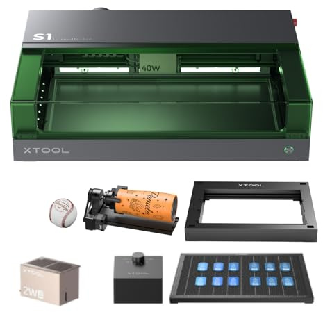 xTool S1 40W IR Rotary Bundle, Laser-Graviermaschine mit 40W Dioden- & 1064nm IR-Laser, Präzise Punktpositionierung, Autofokus, 600 mm/s, 498 x 319 mm Arbeitsfläche für Metall, Holz, Leder & Acryl