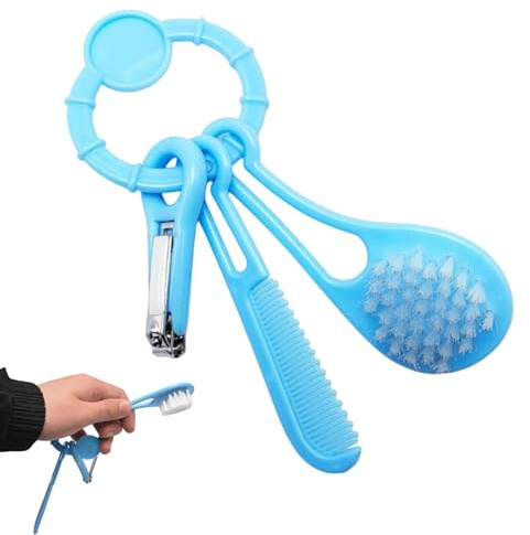 XIYING Baby Nail Clippers Kit, 3 Pcs Baby Grooming Kit with Blue Cradle Cap & Clening Brush, Portable Brush and Comb Set with Ring for Newborn and Toddlers
