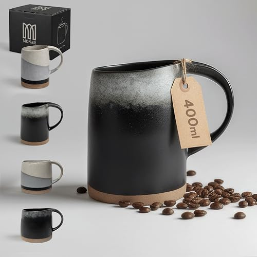 MONAR Keramik Tasse – Moderne Kaffeetasse & Teetasse, Kaffeebecher für Kaffee, Cappuccino, Latte & Tee, lebensmittelecht, spülmaschinenfest & mikrowellengeeignet – Geschenkidee (Schwarz Grau, 400 ml)