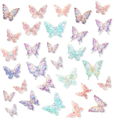 80 Stück Glitzer Schmetterling Sticker Set, Schmetterlings Aufkleber Mädchen, Holografische Wasserdicht Schmetterlinge Deko, Scrapbooking Sticker für Sammelalbum Handyhülle Tagebuch