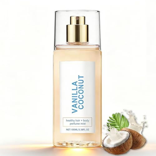 Vanilla Hair & Body Perfume Mist – Spray para el cabello y el cuerpo con aroma de vainilla, sin alcohol, ácido hialurónico de larga duración, 100 ml