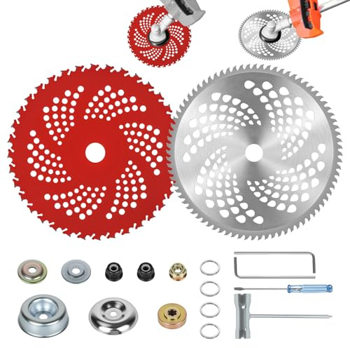 Trendecor Juego de 2 hojas de sierra para desbrozadora, 255/230 x 25,4 mm, accesorios 36 z 80 z, carburo duro, desbrozadora para cortacésped, desbrozadora