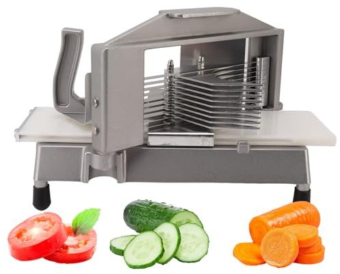 Commercial Tomato Slicer – Heavy Duty Manual Tomato Cutter with Built-in Cutting Board & Stainless Steel Blades, Professional Vegetable Slicer for Restaurant, Deli & Home Kitchen Use 6.5mm