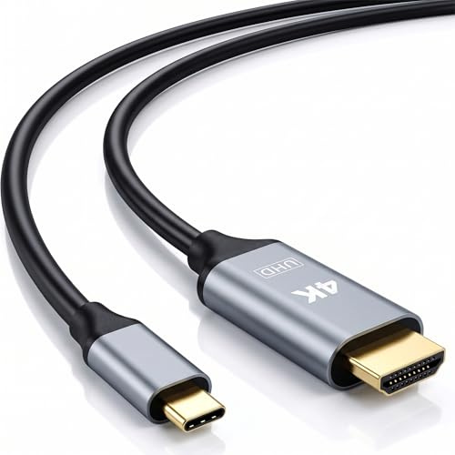 QGECEN Câble USB C vers HDMI 2m, 4K@30Hz, Adaptateur Type C vers HDMI | Compatible Thunderbolt 3/4/5, boîtier aluminium, plaqué or; MacBook Pro M5/M4/M3, iPhone 17/16/15, Galaxy S26/S25, Steam Deck